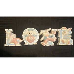 Vintage Burwood Love Bunnies rabbit Wall Plaques 1992 Made in USA